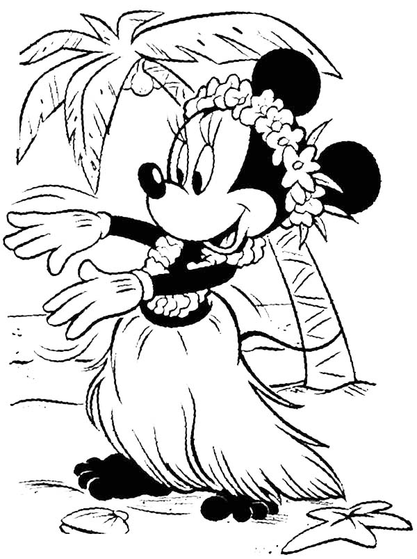 Minnie Under Coconut Tree Colroing Page