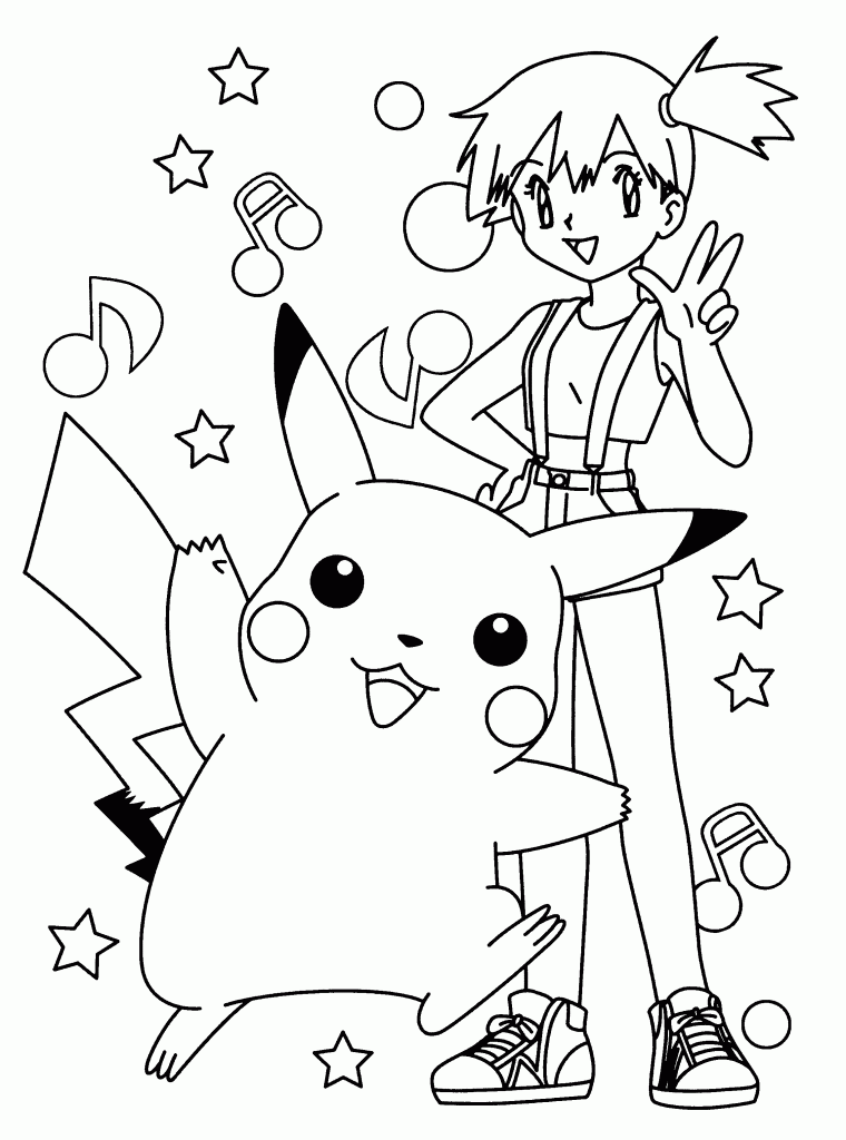 Misty and Pikachu - Pokemon Coloring Pages