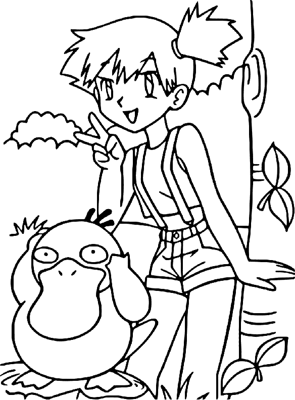 Misty And Psyduck Pokemon Coloring Page