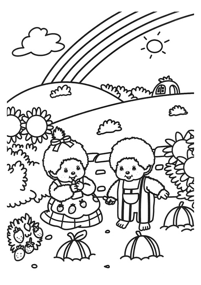 Monchichi Rainbow Coloring Page