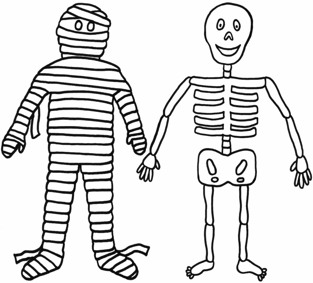 Mummy And Skeleton Coloring Page