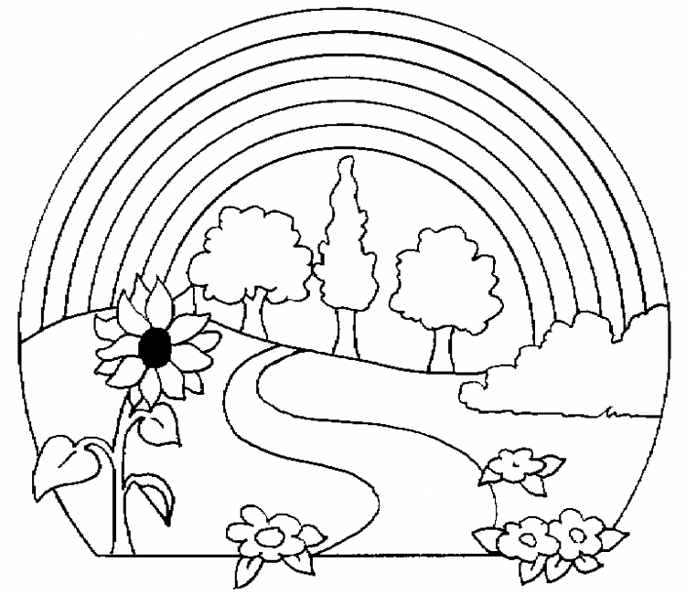 Nature And Rainbow Coloring Page