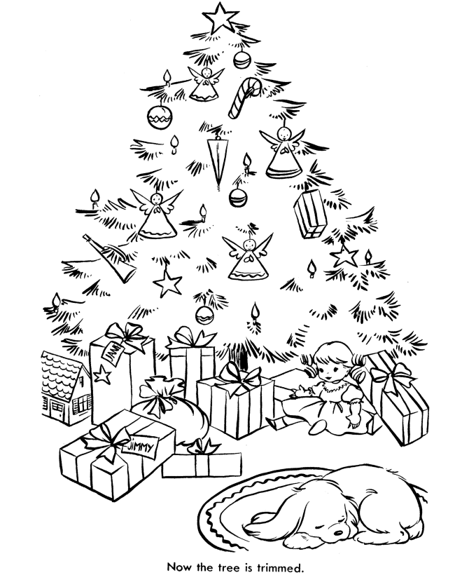 Now The Christmas Tree Is Trimmed Coloring Page