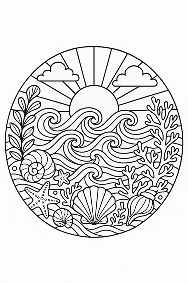Ocean Tondo Art Coloring Page