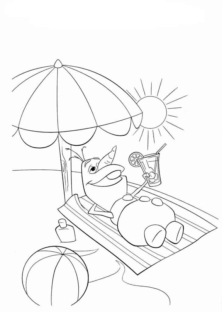 Olaf On The Beach In Summer Coloring Page