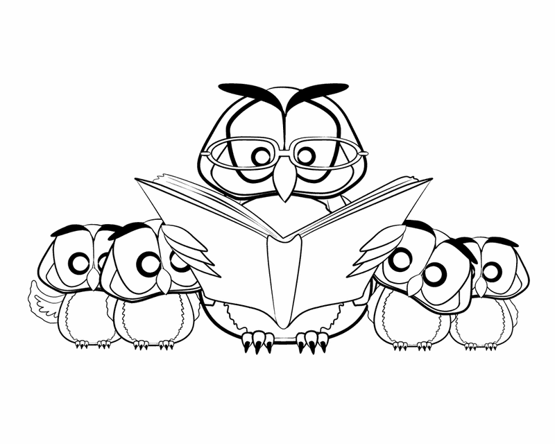 Owl Reading To Younglings Coloring Page