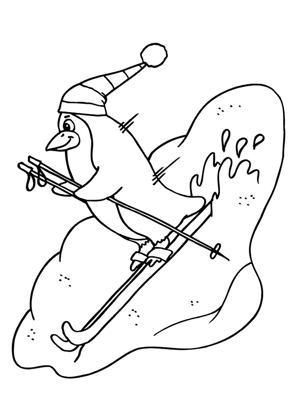Penguin Skiing Coloring Page