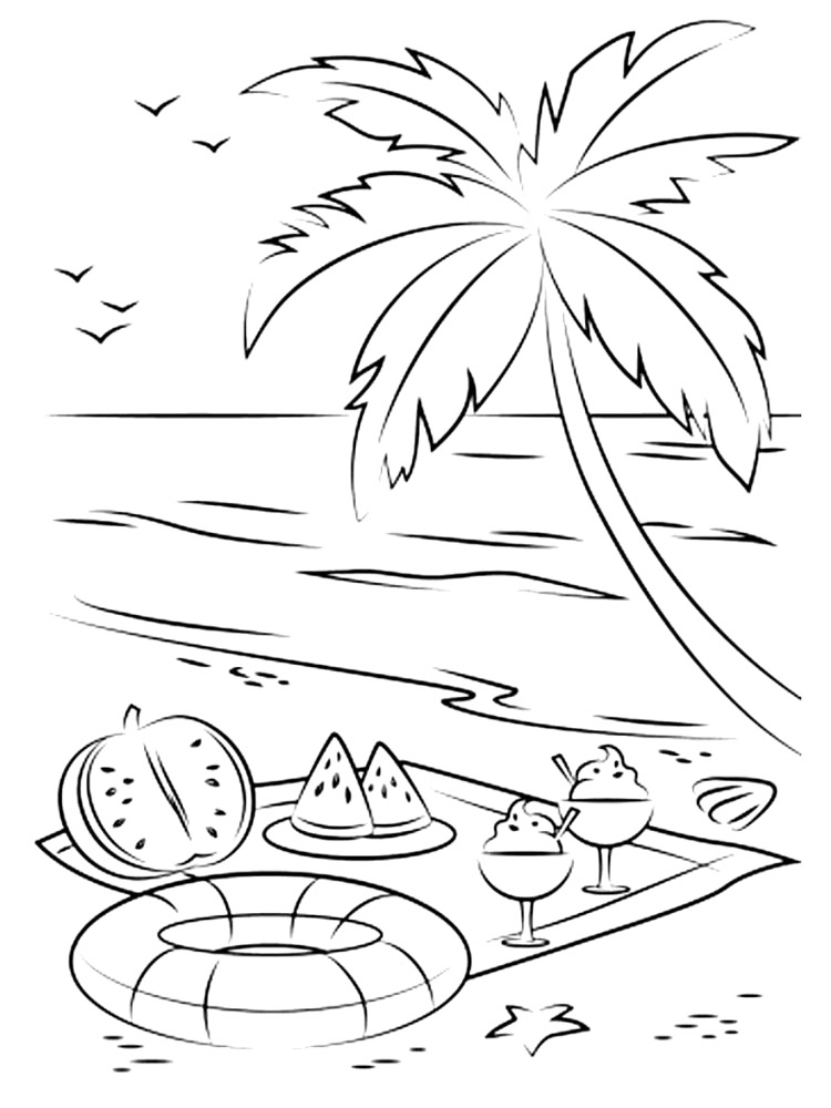 Picnic On Ocean Beach Coloring Page