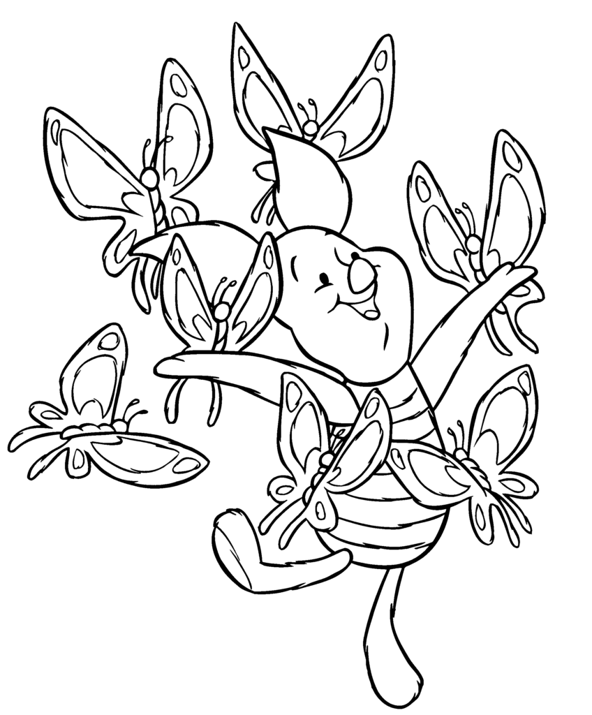 Piglet Dances With Butterflies Coloring Page
