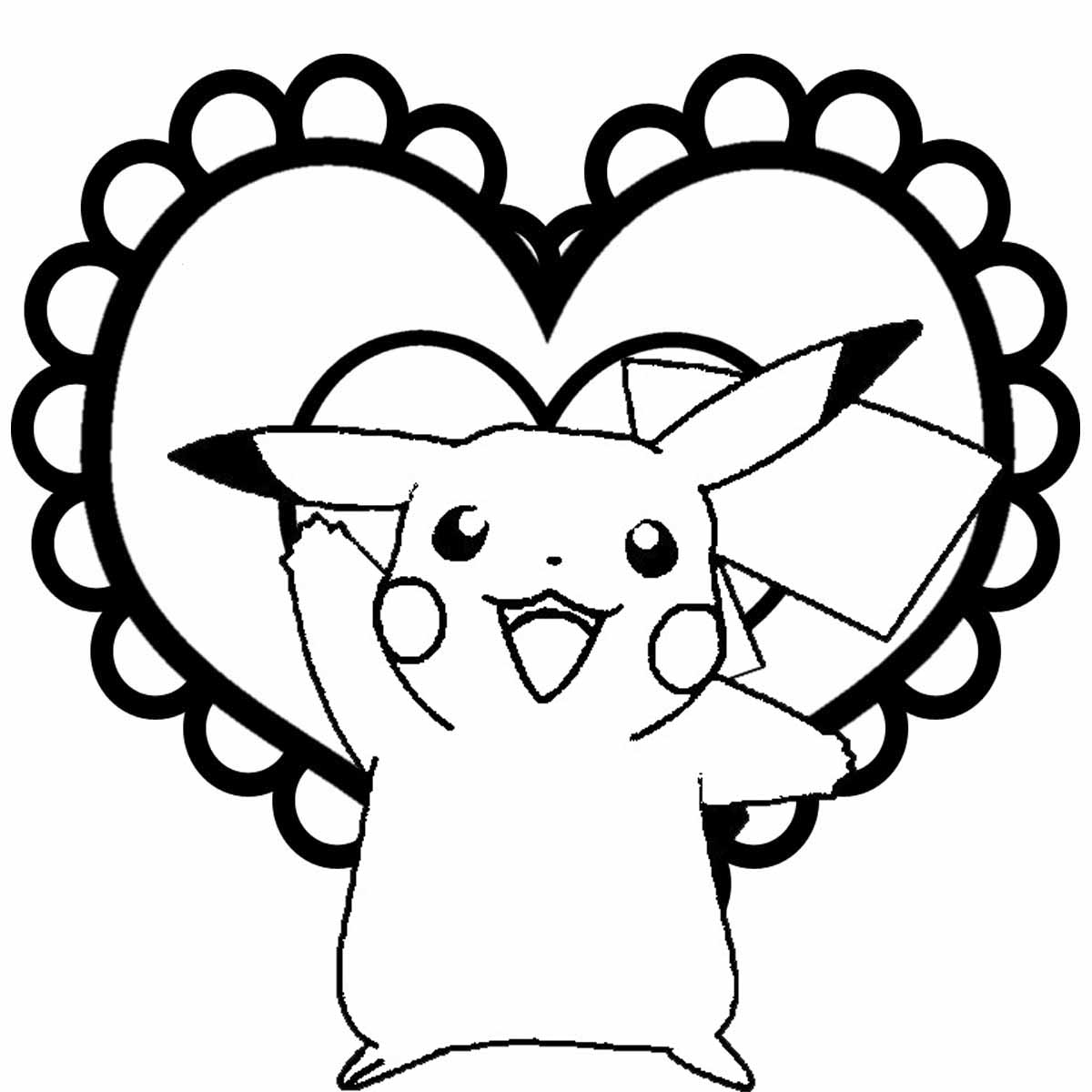 Pikachu Heart Valentine Coloring Page