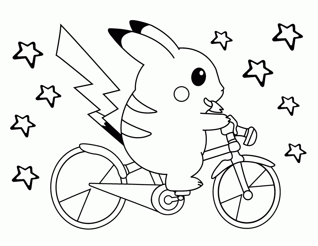 Pikachu Riding Bike Coloring Page