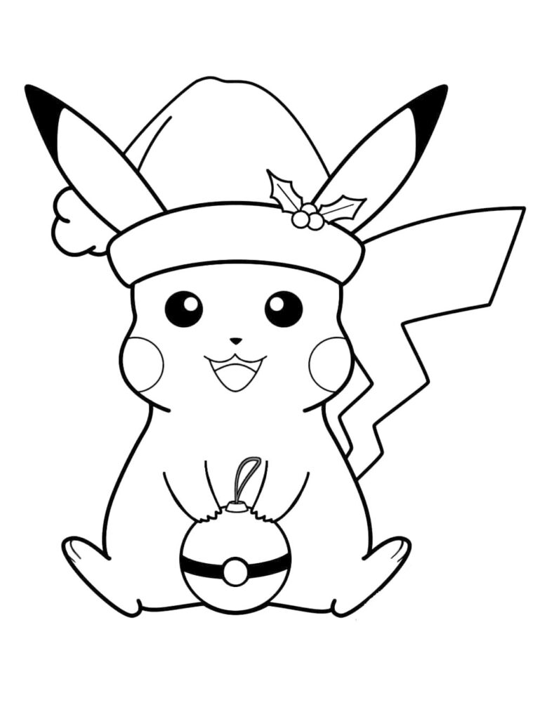 Pikachu With Santa Hat Coloring Page