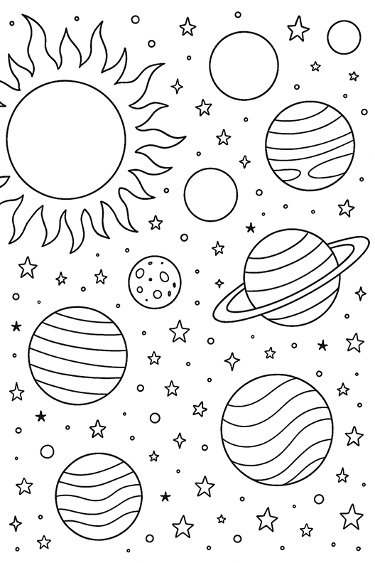 Planets And Stars Coloring Page