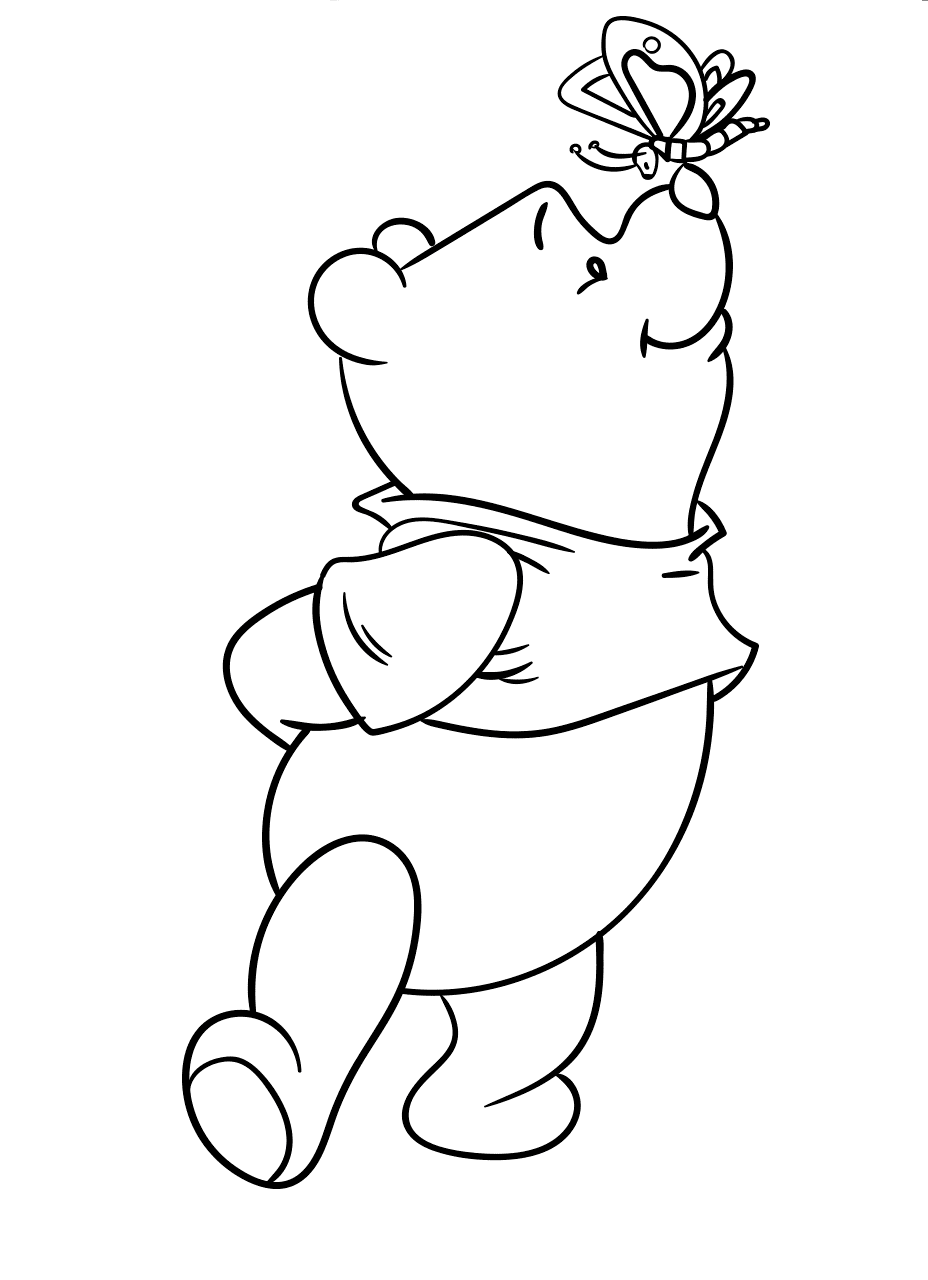 Pooh Bear And Butterfly Coloring Page