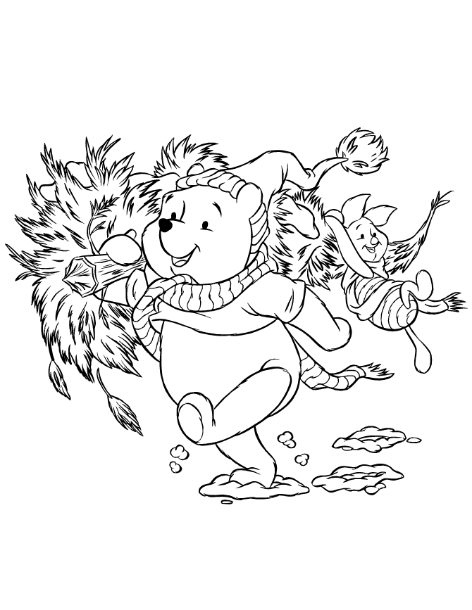Pooh Bear Gets His Christmas Tree Coloring Page