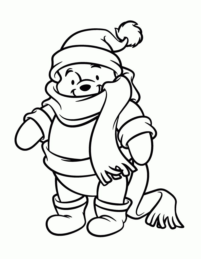 Pooh Dressed for Winter Coloring Page