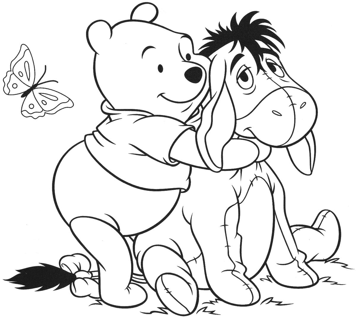 Pooh Hugs Eeyore Coloring Page