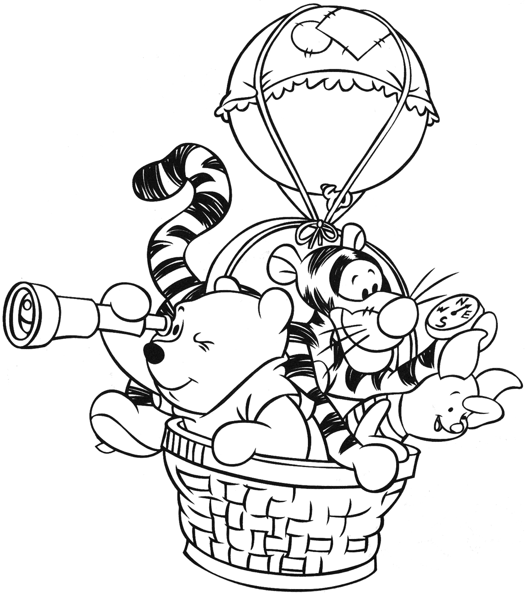 Pooh Pretending In Hot Air Balloon Coloring Page