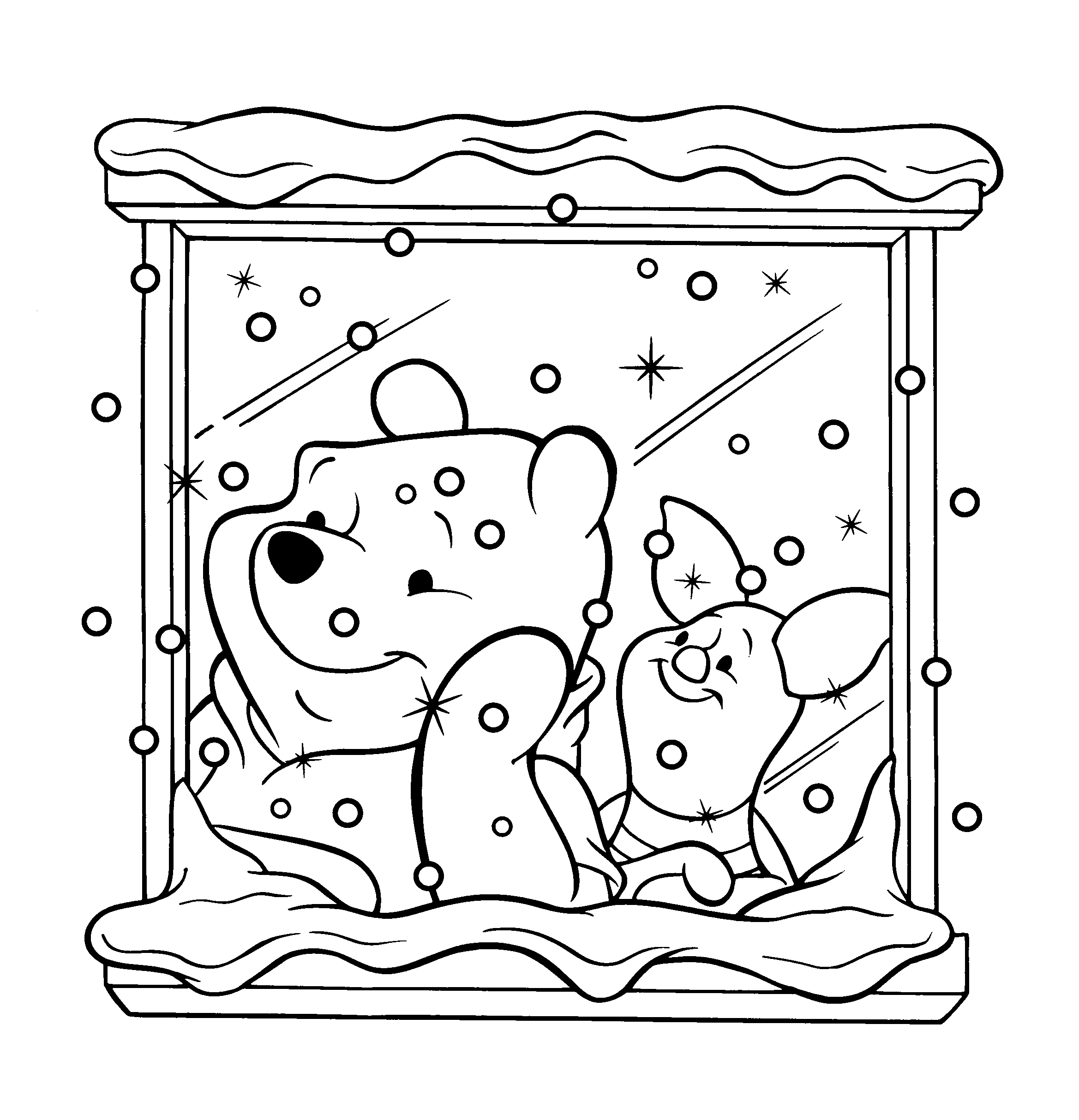 Pooh And Piglet Looking At The Snow Coloring Page