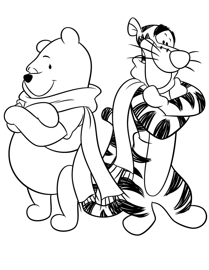 Pooh And Tigger Winter Coloring Page