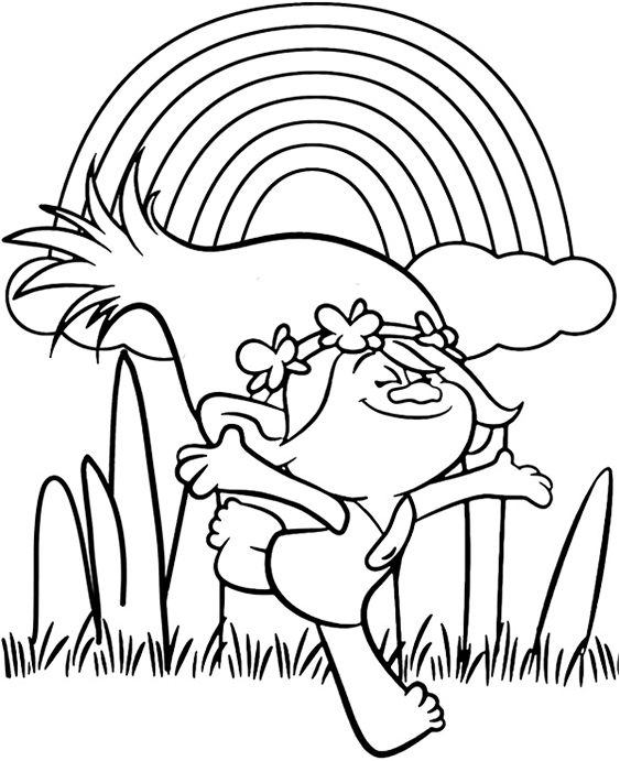 Poppy Running In The Rainbow Coloring Page