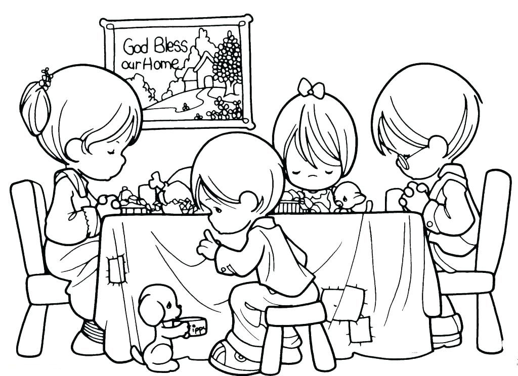 Precious Family Giving Thanks Coloring Page