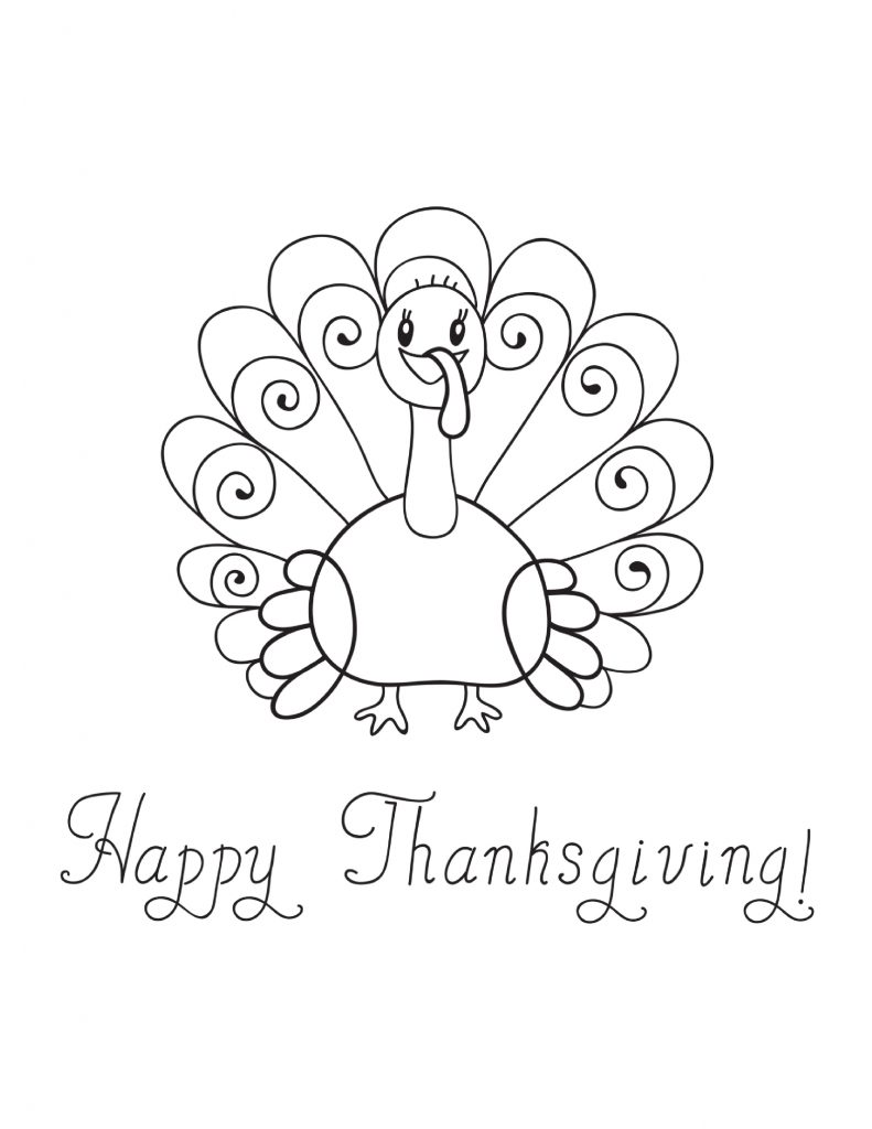 Pretty Thanksgiving Turkey Coloring Page