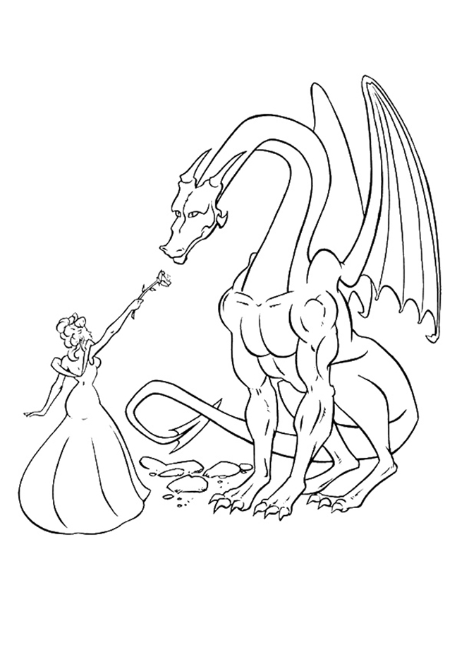 Princess And Dragon Coloring Page
