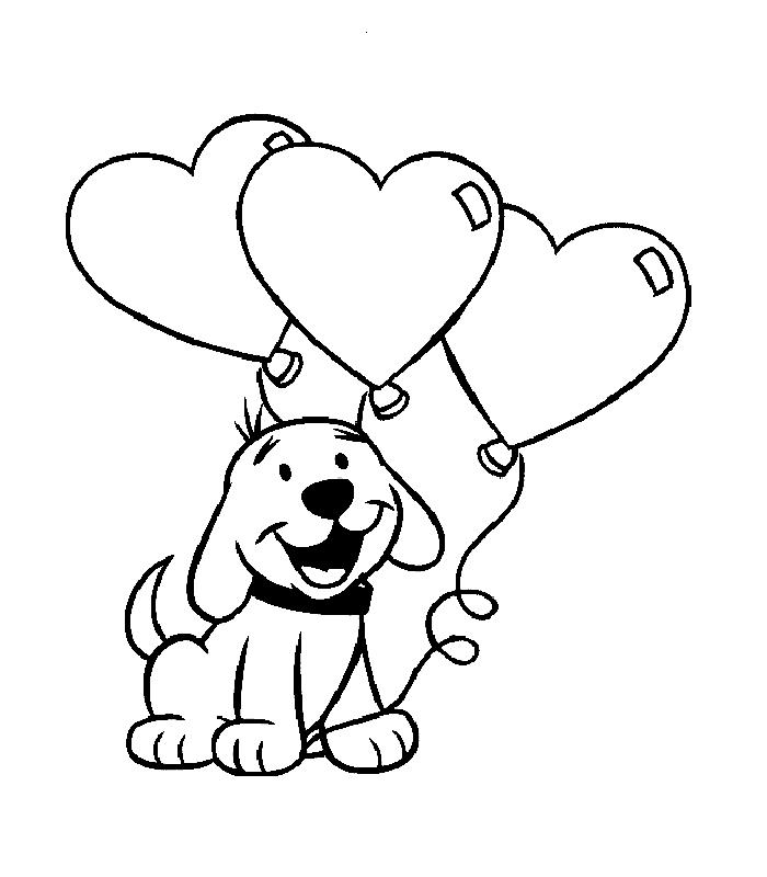 Puppy With Heart Balloons Coloring Page