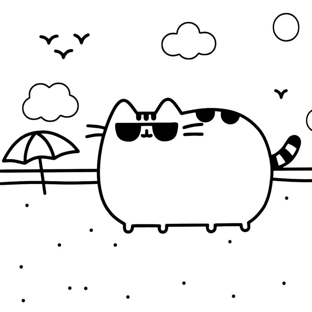 Pusheen Cat On The Beach Coloring Page