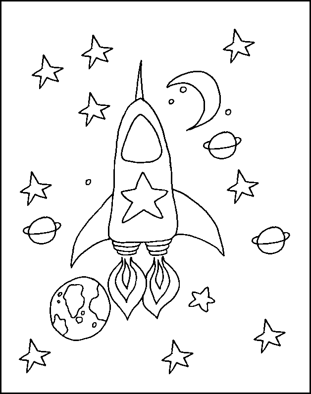 Rocket Ship In Space Coloring Page