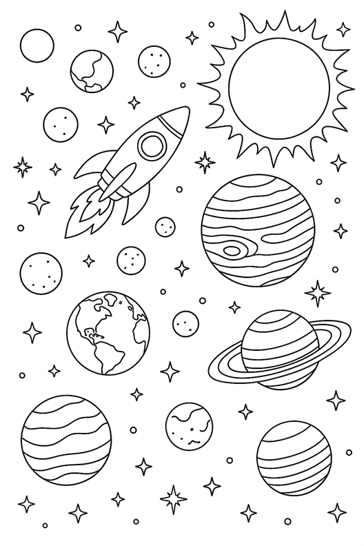Rocket In The Solar System Coloring Page