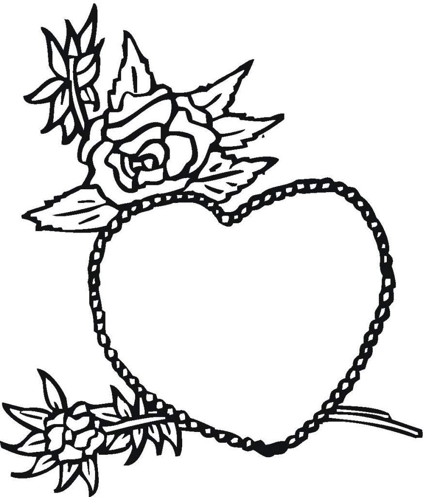 Rose and Heart Coloring Pages