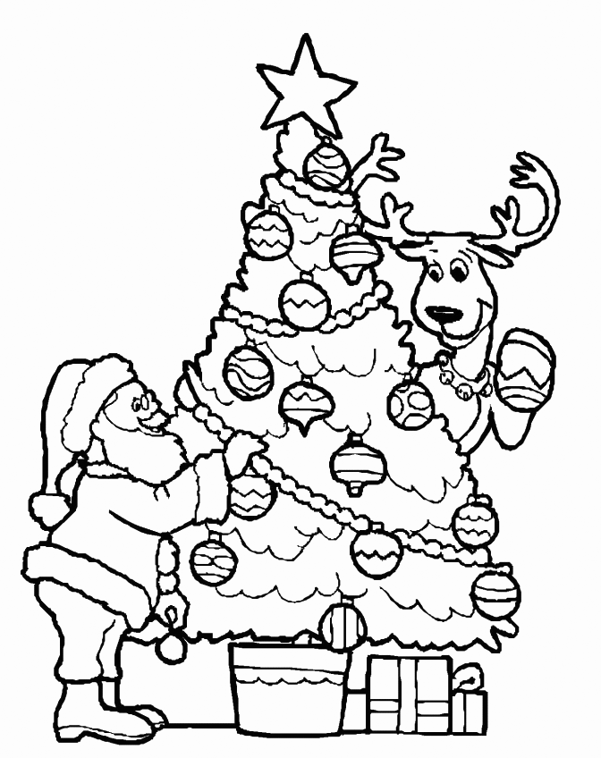 Santa Decorating The Christmast Tree Coloring