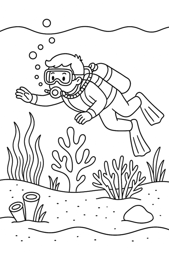 Scuba Boy Coloring Page