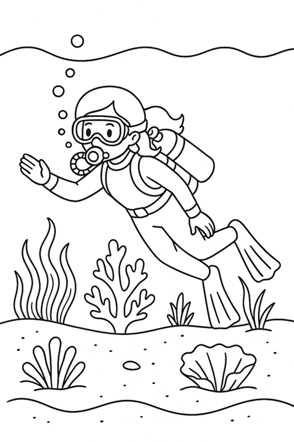 Scuba Girl Coloring Page