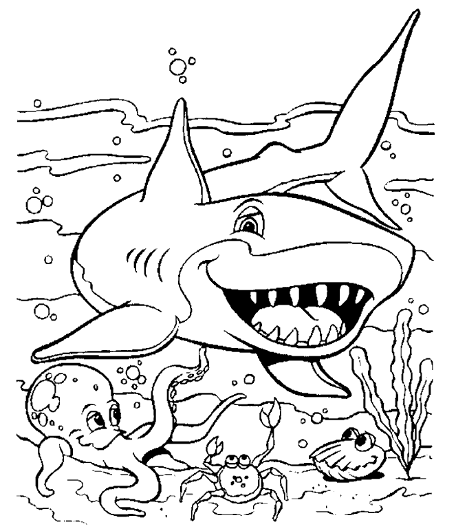 Shark And Ocean Animals Coloring Page