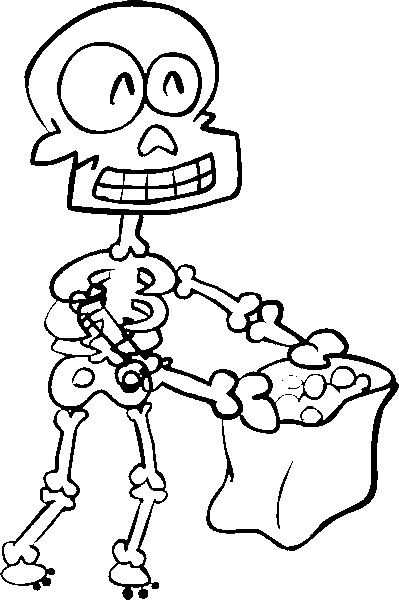 Skeleton Trick Or Treat Coloring Page
