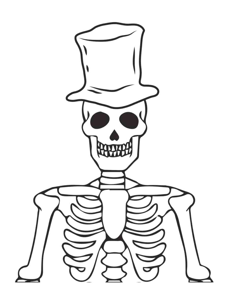 Skeleton In Top Hat Coloring Page