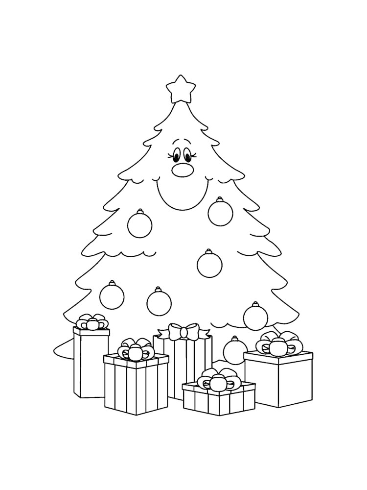 Smiling Christmas Tree Coloring Page