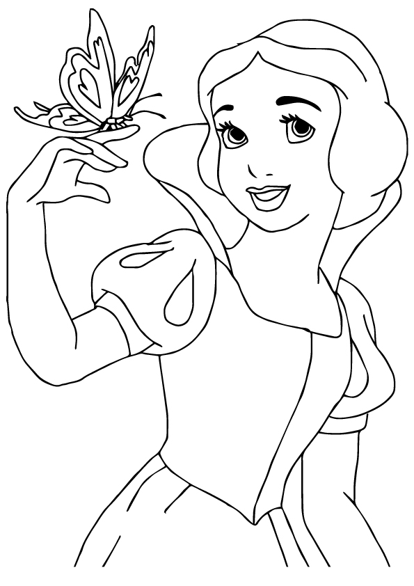 Snow White And Butterfly Coloring Page