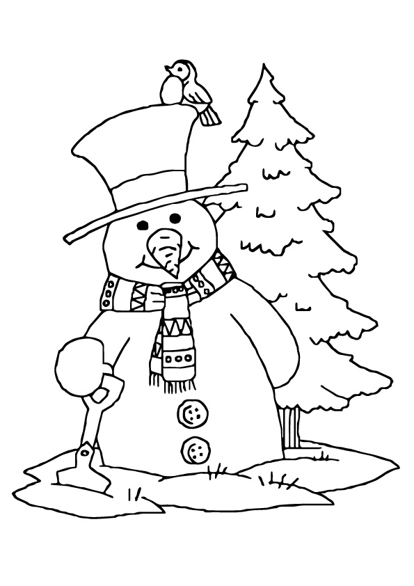 Snowman And Christmas Tree Coloring Page