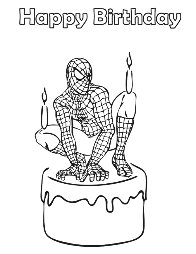Spiderman Birthday Cake Coloring Page