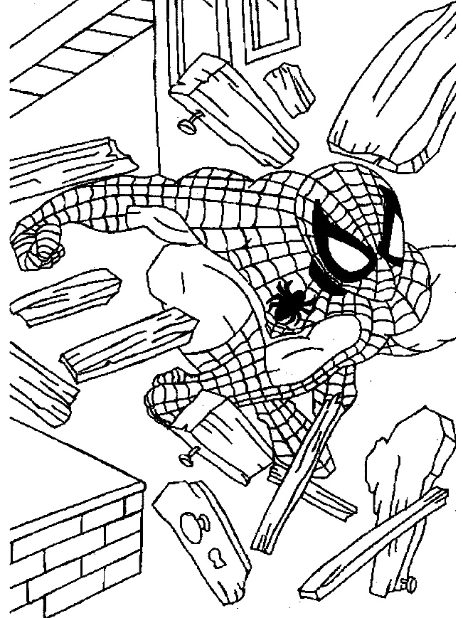 Spiderman Breaks Through Coloring Page