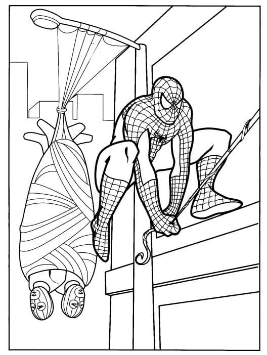 Spiderman Captures Bad Guys Coloring Page