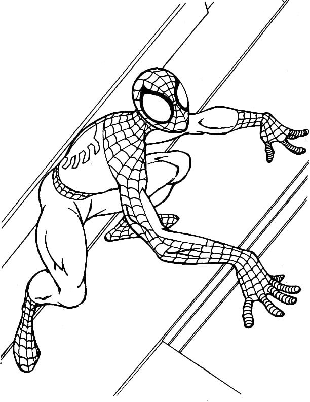 Spiderman Climbing On Wall Coloring Page