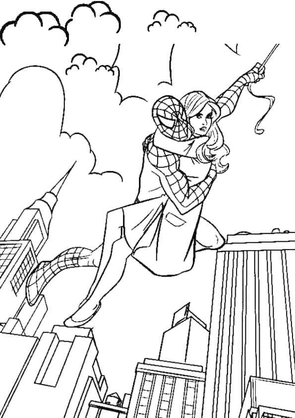 Spiderman Saving Mary Jane Coloring Page