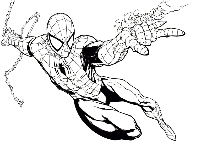Spiderman Swinging Coloring Page