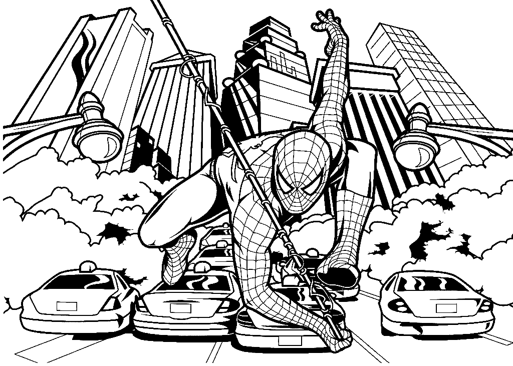 Spiderman In The City Coloring Page
