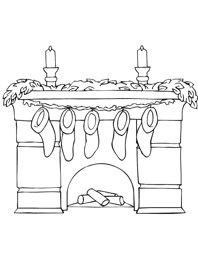Stocking On The Fireplace Coloring Page